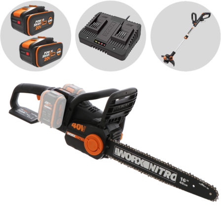 WORX WG385E NITRO - Tronçonneuse à batterie - 2 x 40V 4Ah - Lame de 40 cm